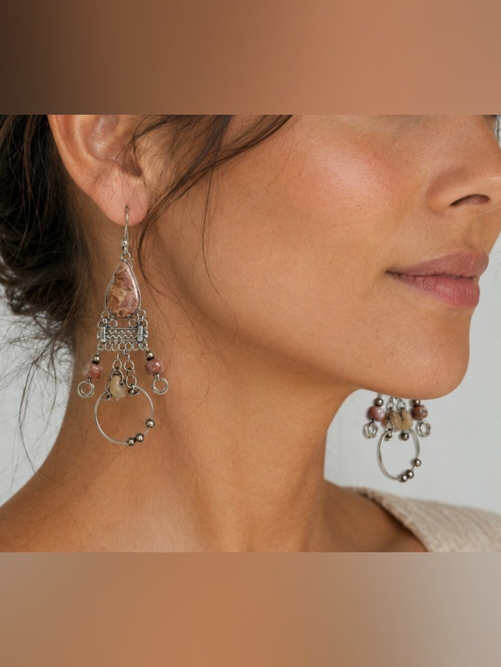 Earthy Bohemian Chandelier Hoop Earrings – Southwestern Statement Jewelry